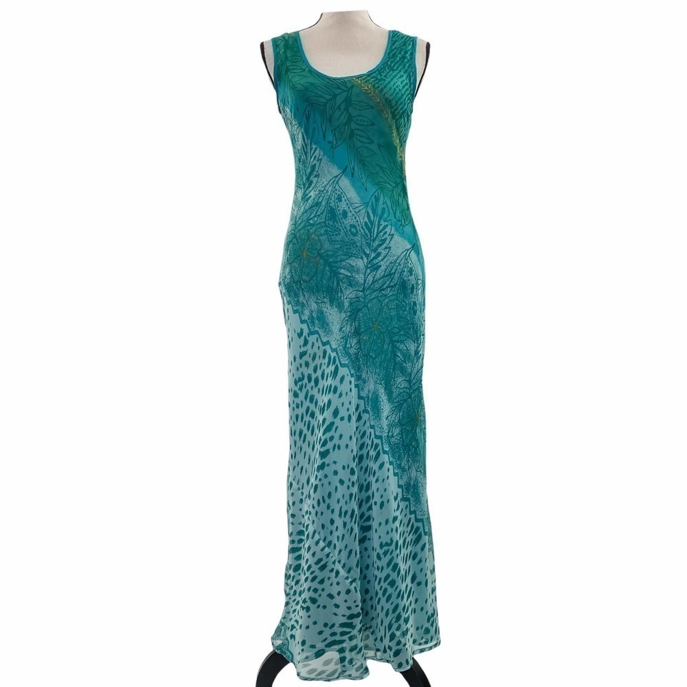 TEAL Blue Floral Animal Sleeveless Maxi Dress